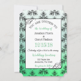 Green Black Damask Classy Wedding Einladungen