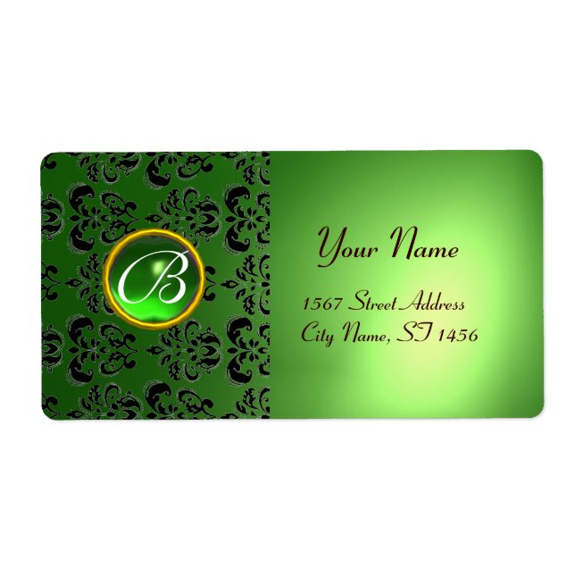 GREEN BLACK DAMASK MONOGRAM, Smaragd (Vorne)
