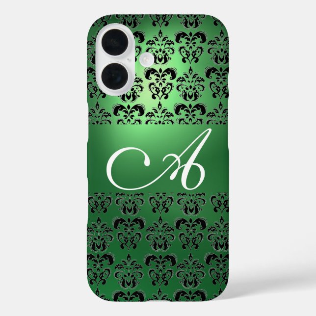 GREEN BLACK DAMASK MONOGRAMM Floral Case-Mate iPhone Hülle (Rückseite)