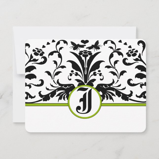 Green Black Damask Response Card RSVP Karte (Vorderseite)