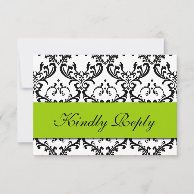 Green Black Damask Wedding UAWG RSVP Karte (Vorderseite)