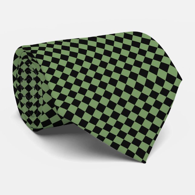 Green Black Diamond Schachbrett Pattern Krawatte (Gerollt)