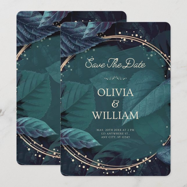 Green Black Elegante Save the Date Einladung (Vorne/Hinten)
