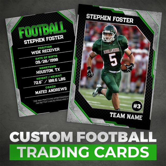 Green Black Football Trading Card Football Player Telefonnummerkarte (Von Creator hochgeladen)