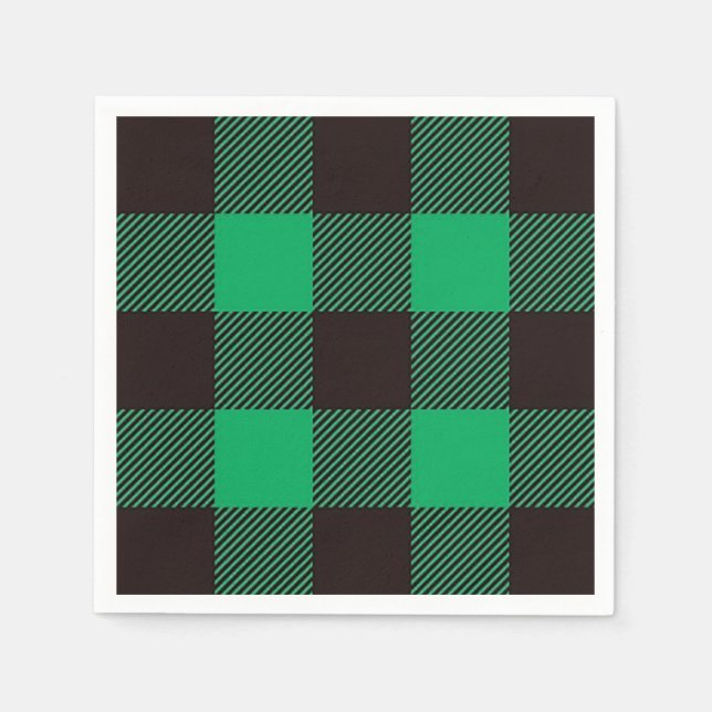 Green Black Gingham Buffalo Karierter Bauernhof Serviette (Vorderseite)