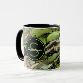 Green Black Gold Abstrakt Individuelle Name Tasse