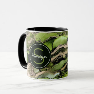 Green Black Gold Abstrakt Individuelle Name Tasse