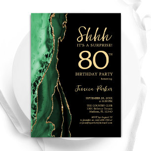 Green Black Gold Agate Überraschung 80. Geburtstag Einladung