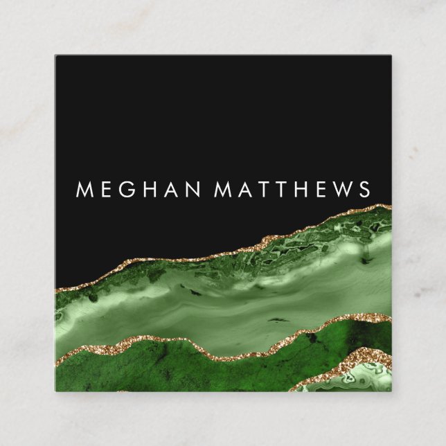 Green Black Gold Glitzern Agate Beauty Stylist   Quadratische Visitenkarte (Vorderseite)