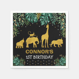 Green Black Gold Jungle Tiere Tropical Birthday Serviette
