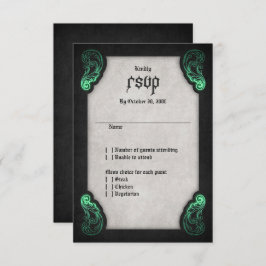 Green Black Gothic Wedding RSVP Karte