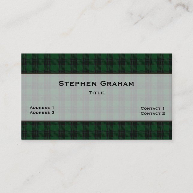 Green & Black Graham Tartan Kariert Custom Visitenkarte (Vorderseite)