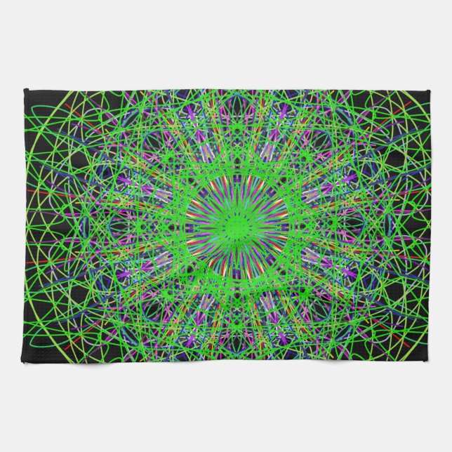 Green Black Kaleidoscope Mandala Art Geschirrtuch (Horizontal)