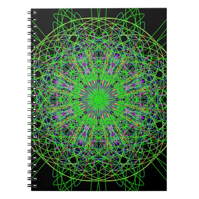 Green Black Kaleidoscope Mandala Art Notizblock (Vorderseite)