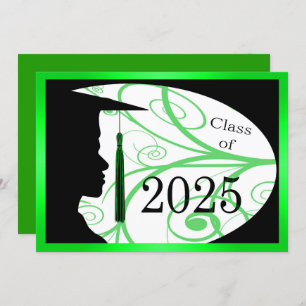 Green & Black Man Silhouette 2025 Graduation Party Einladung