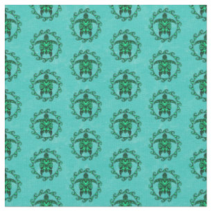 Green Black Maori Sun Symbol Tribal Turtles Stoff