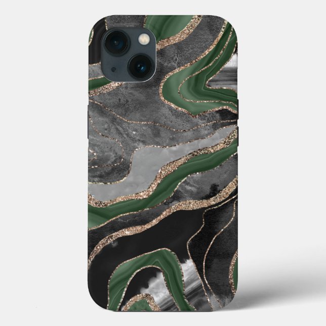 Green Black Marble Agate Gold Glitzer Glam #1  Case-Mate iPhone Hülle (Rückseite)