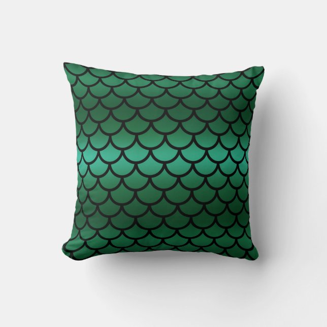 Green & Black Mermaid Scales Fantasy Fish Kissen (Vorderseite)