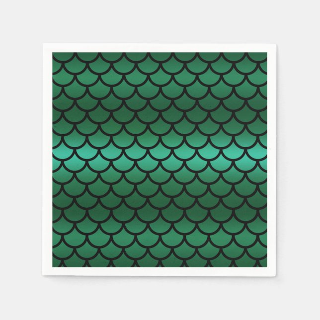 Green & Black Mermaid Scales Fantasy Fish Serviette (Vorderseite)