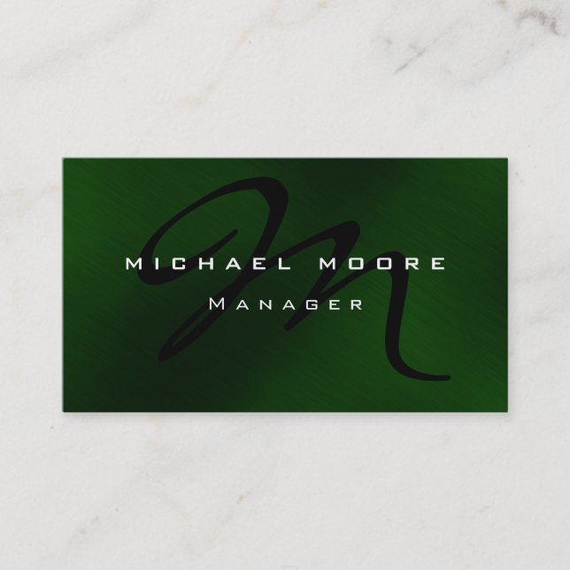 Green Black Monogram Unique Manager Business Card Visitenkarte (Vorderseite)