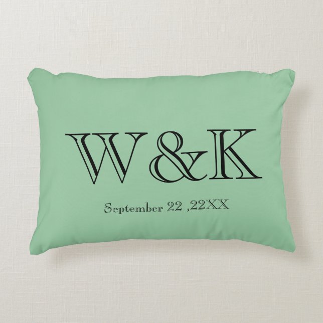 Green & black monogram wedding keepsake  dekokissen (Vorderseite)