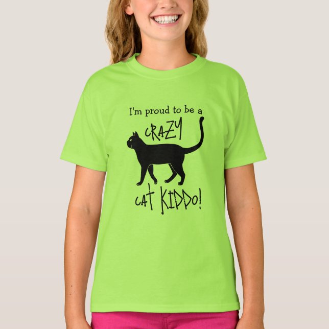 Green Black Personalisiert Crazy Cat Kiddo T-Shirt (Vorderseite)