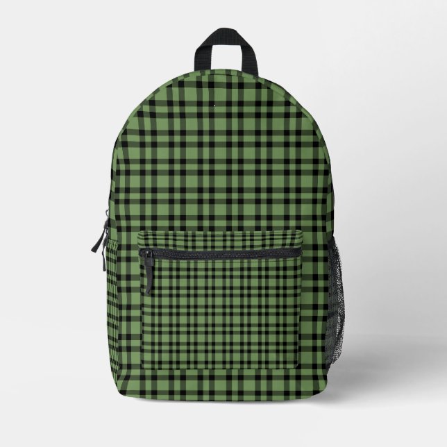 Green Black Plaid Pattern Bedruckter Rucksack (Vorderseite)