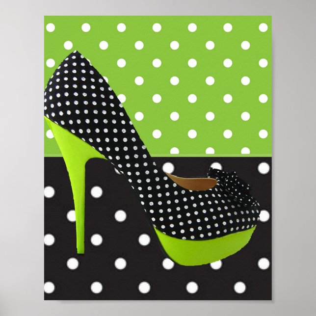 Green & Black Polka Dot High Heel Poster (Vorne)