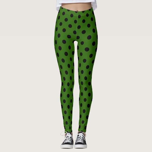 Green Black Polka Dot Pattern Leggings (Vorderseite)