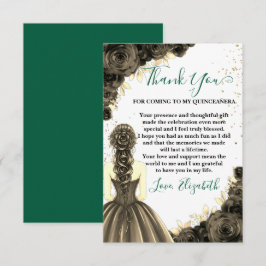 Green & Black Quinceañera Custom Thank You Card Dankeskarte