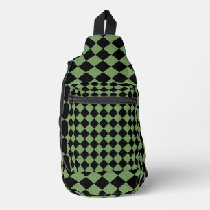 Green Black Schachbrett Diamond Pattern Crossbody Bag