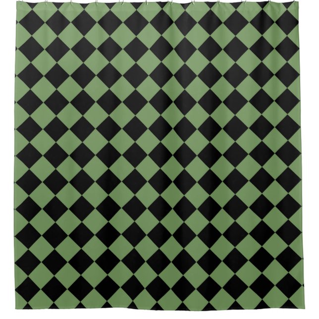 Green Black Schachbrett Diamond Pattern Duschvorhang (Vorderseite)