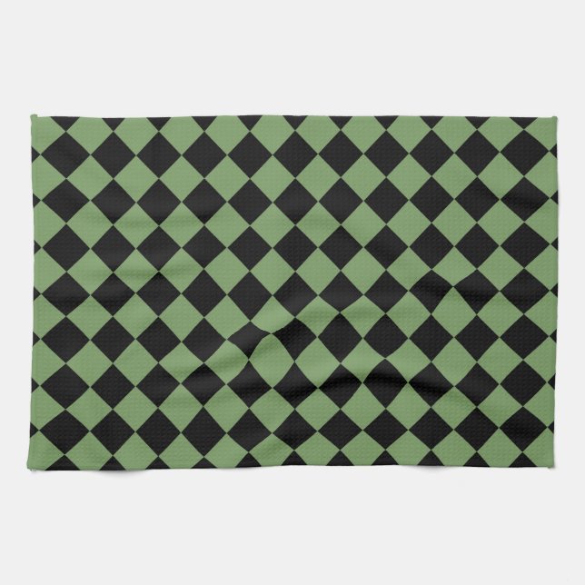 Green Black Schachbrett Diamond Pattern Geschirrtuch (Horizontal)