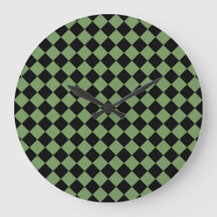 Green Black Schachbrett Diamond Pattern Große Wanduhr