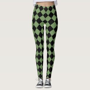 Green Black Schachbrett Diamond Pattern Leggings