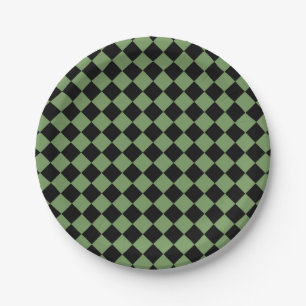 Green Black Schachbrett Diamond Pattern Pappteller