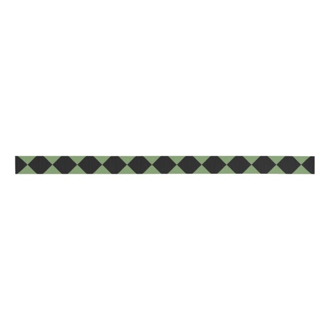 Green Black Schachbrett Diamond Pattern Ripsband (Vorderseite)