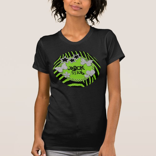 Green Black Silver Zebra Glitzer Rock Star T - Shi T-Shirt (Vorderseite)
