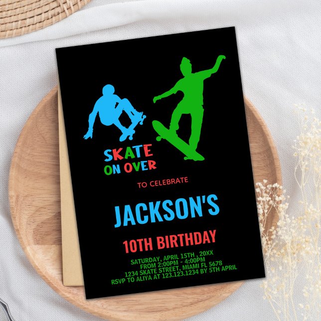 Green Black Skateboards Geburtstagseinladungen Einladung (Green Black Skateboards Birthday Invitations)