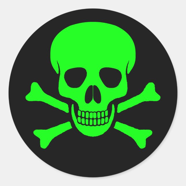 Green & Black Skull & Crossbones Sticker (Vorderseite)