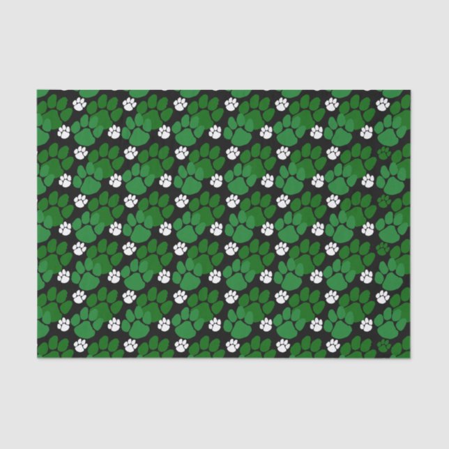Green & Black Small Pawprints Seidenpapier (Vorderseite)