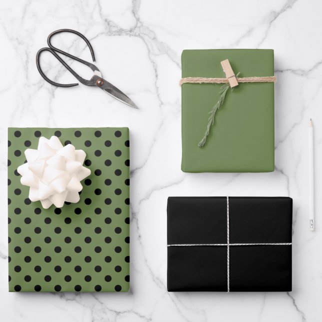 Green Black Small Polka Dot Muster Geschenkpapier Set (Vorderseite)