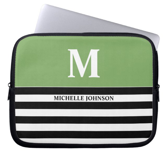 Green Black Striped Laptop Case für Frauen oder Mä (Vorderseite)