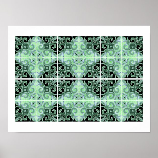 Green Black Swirl Inspiriert von Portugiesisch Azu Poster (Vorne)