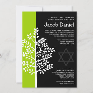 Green Black Tree of Life Bar Mitzvah Einladungen