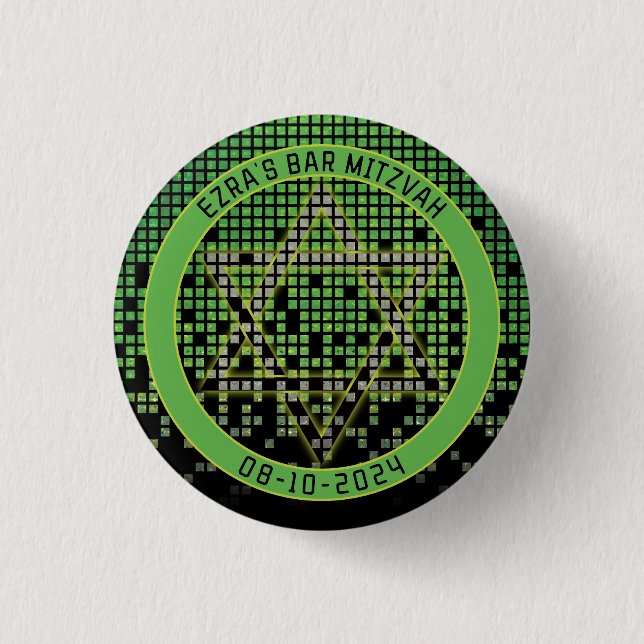 Green Black Video Game Gamer Bar Mitzvah Button (Vorderseite)