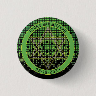 Green Black Video Game Gamer Bar Mitzvah Button