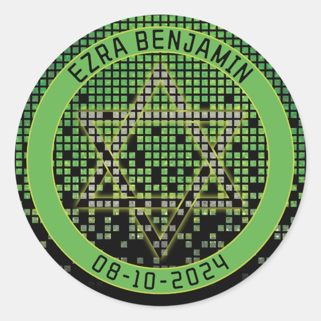 Green Black Video Game Gamer Bar Mitzvah Runder Aufkleber (Vorderseite)