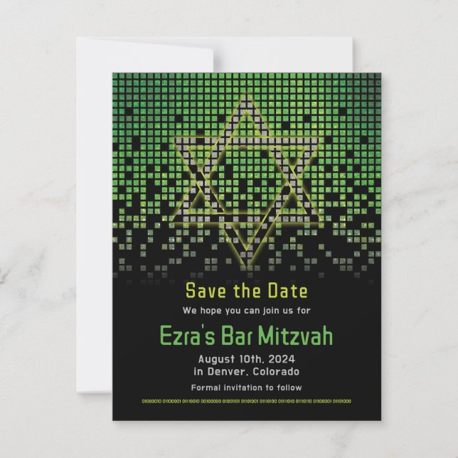 Green Black Video Game Gamer Bar Mitzvah Save The Date (Vorderseite)