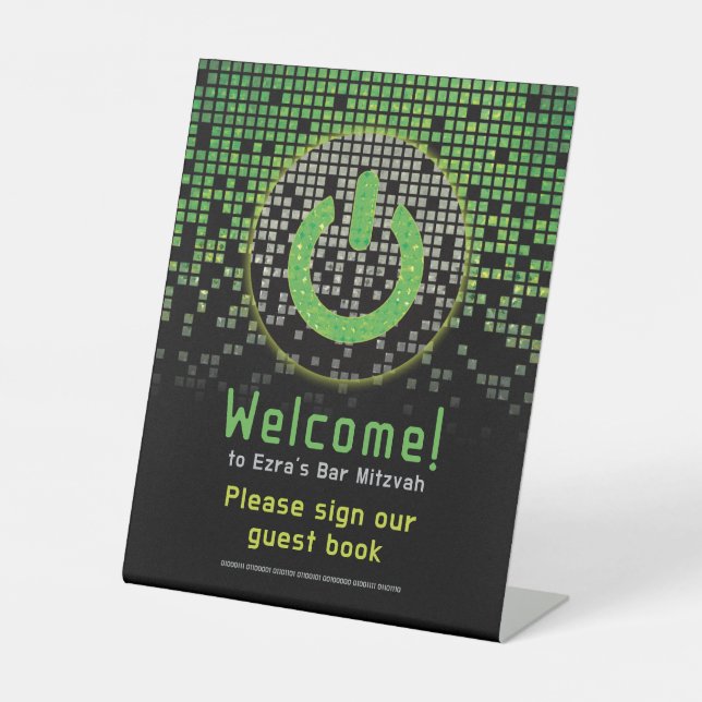 Green Black Video Game Gamer Bar Mitzvah Sockelschild (Vorderseite)